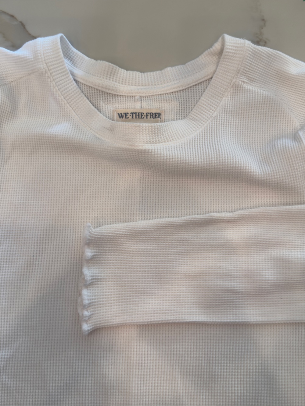 We The Free White Waffle Knit Lettuce Hem Long Sleeve Top Size L